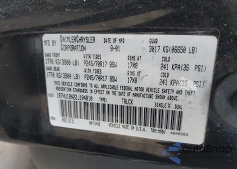 2002 Dodge Ram 1500 St z USA, uszkodzony, nr VIN 1B7HU18N22J104810